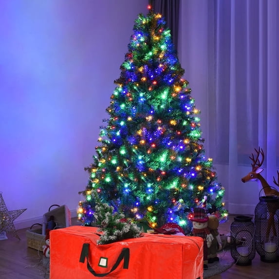 Yexmas 8.5ft Pre-Lit Green Christmas Tree, 11 Modes Colored LED Lights, Artificial Xmas Tree with Large Storage Bag