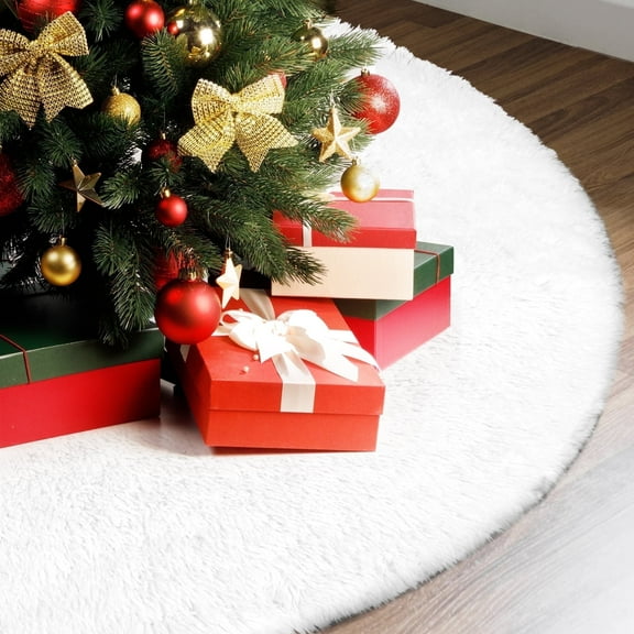 Yexmas 48" Plush Christmas Tree Skirt, White Xmas Tree Mat Decor, for Navidad Holiday Decor