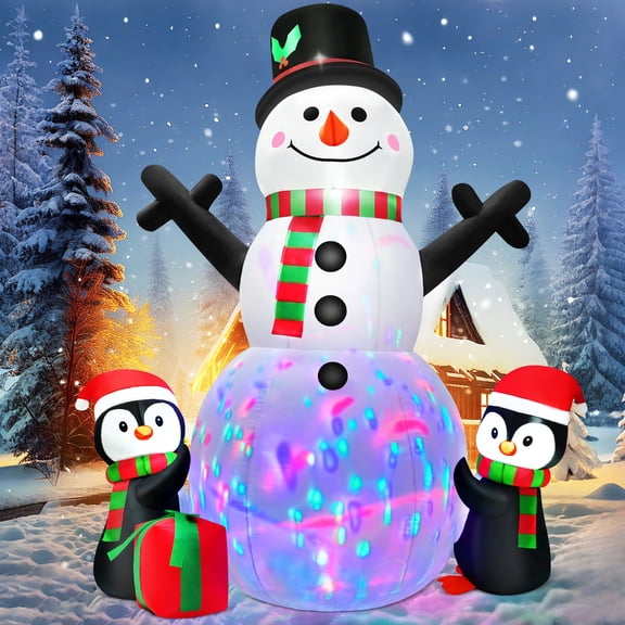 Yexmas 6FT Christmas Snowman Inflatables,Outdoor Snowman Decor with Penguins & Gift Boxes,Xmas Blow Up Yard Inflatables for Party Indoor Garden Lawn Decor