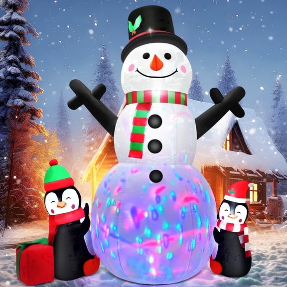 Yexmas 6FT Christmas Snowman Inflatables,Outdoor Snowman Decor with Penguins & Gift Boxes,Xmas Blow Up Yard Inflatables for Party Indoor Garden Lawn Decor