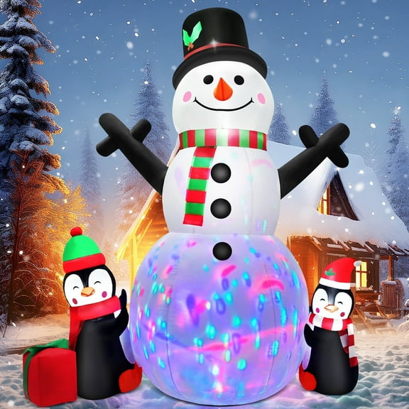 IZNEN 6FT Christmas Snowman Inflatables,Outdoor Snowman Decor with Penguins & Gift Boxes,Xmas Blow Up Yard Inflatables for Party Indoor Garden Lawn Decor