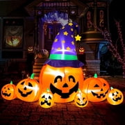 Yexmas 8.7ft Halloween Inflatables Pumpkins 7 Blow Up Decor with Witches Hat, Built-in LED Lights for Halloween Party, Yard, Garden, Lawn