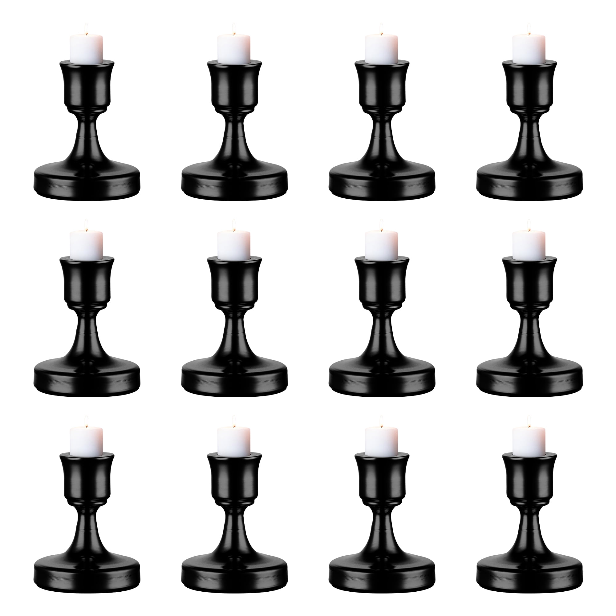 Candlestick Taper Candle Holders - Black Candle Stick Candle Holder Decorative Table Centerpiece for Wedding Reception Christmas Halloween Candlelight Dinner Bridal Showers Party Decor Set of 12
