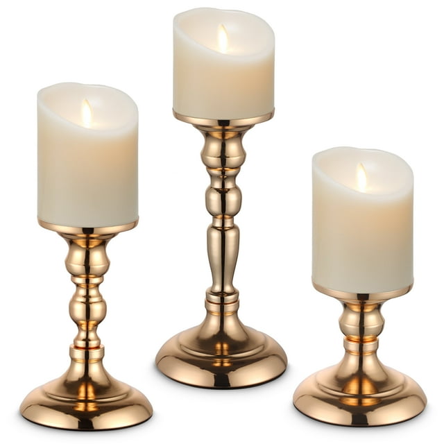 Metal Gold Candle Holder for 3" Pillar Candles Candlesticks for Table