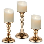 IZNEN Metal Gold Candle Holder for 3" Pillar Candles Candlesticks for Table Centerpiece Fireplace Wedding Decor, Decorative Antique Candle Stand for Dining & Living Room (Set of 3 Pcs)