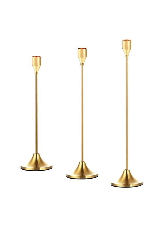 IZNEN Metal Gold Taper Candle Holder Candlestick Holders for Wedding, Dinning, Party, Decorative Candelabra Fits 3/4 inch Thick Candle & Led Candles (Set of 3 Pcs)