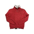 thumbnail image 1 of IZOD Boy's 2 Piece Cable Knit Sweater with Multi Color Button Up Shirt Set (Tango Red, 6/7), 1 of 2