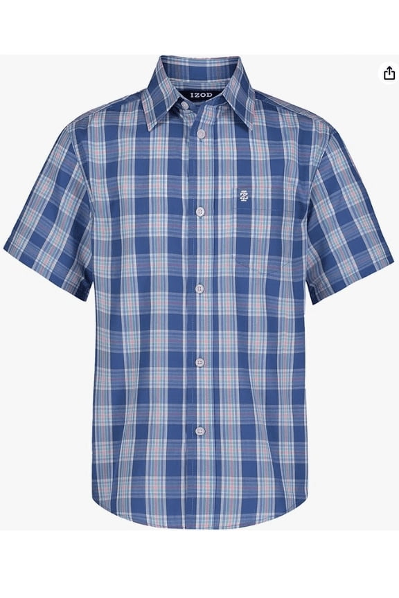 Boys' Short Sleeve Button-Down Plaid Dress Shirt (Small)