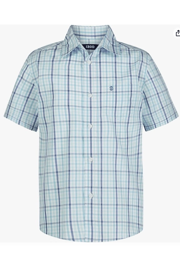 Boys' Short Sleeve Button-Down Plaid Dress Shirt (XL)