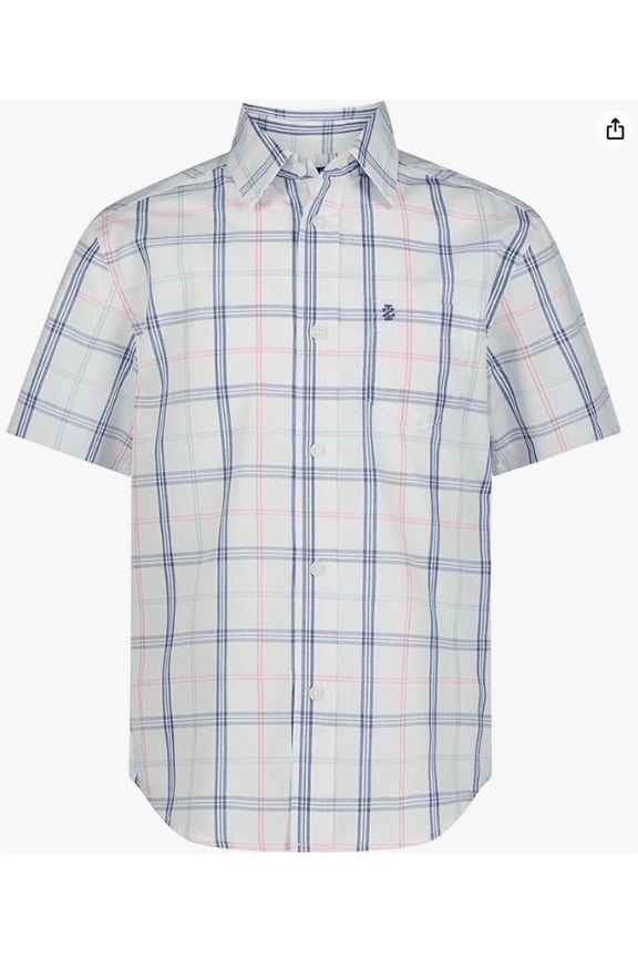 Boys' Short Sleeve Button-Down Plaid Dress Shirt (XL)