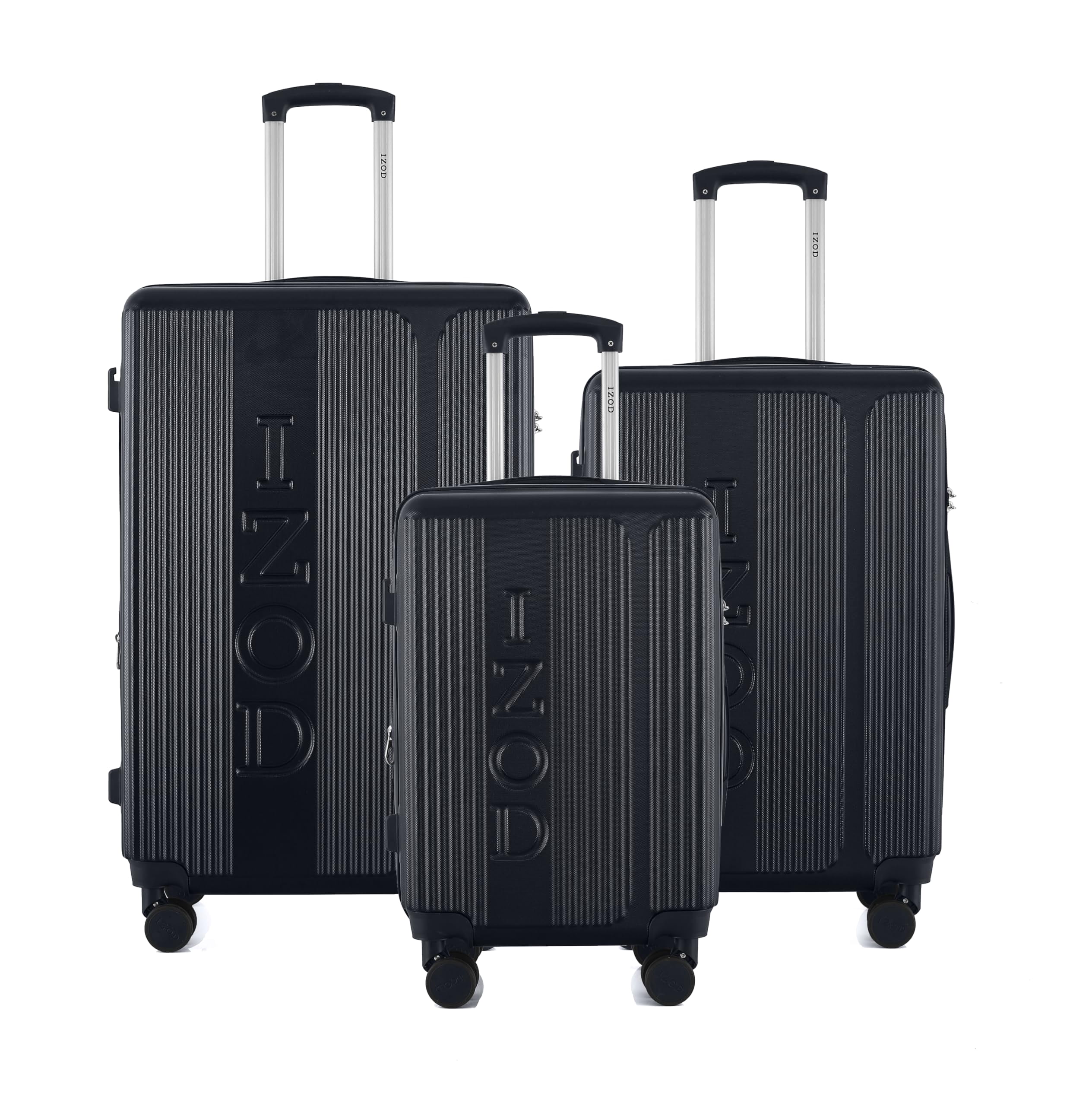 IZOD Hyman Expandable ABS Hard Shell Luggage Set - Durable ABS Hard Shell Construction - Double Water-Resistant Nylon Coil – Versatile Sizes 28", 24", 20" - 3-Piece Spinner Luggage Set (Black)