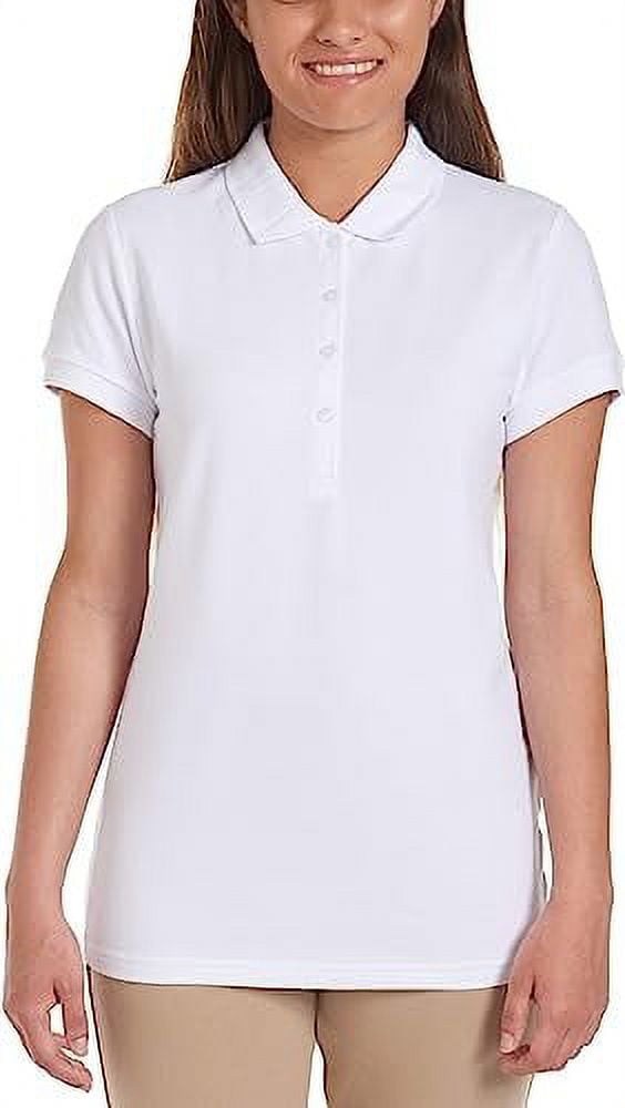 IZOD Junior Girl s Easy Care Short Sleeve Approved Schoolwear Uniform Polo White XS
