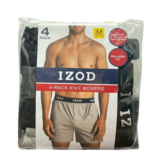 IZOD Men's 4 Pack Tag Free Comfort Knit Boxers (Black/Light Grey/Black/GreyXL (40-42))