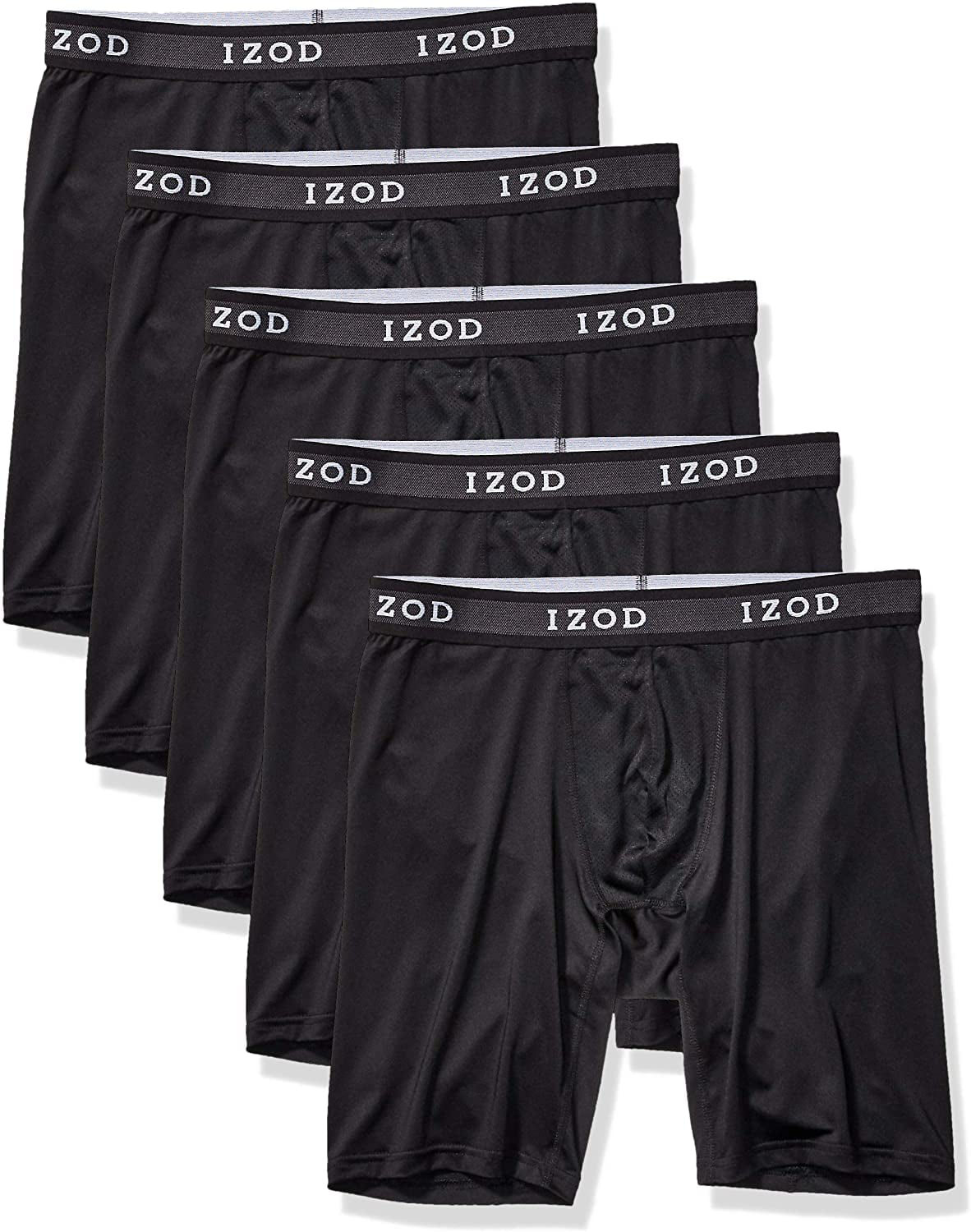 IZOD Men's 5 Pack Performance Long Leg Boxer Briefs, Black, Small