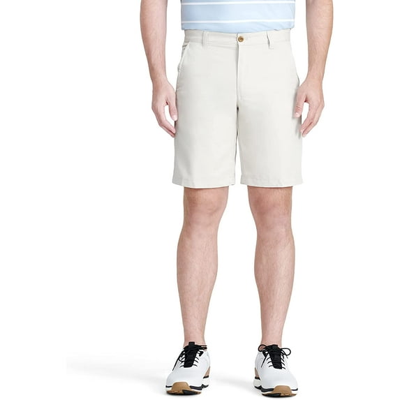 IZOD Men's 9.5" Micro Twill Flat Front Golf Short, Stonedust, 36W