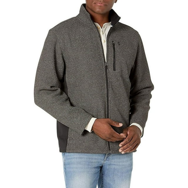 IZOD Men's Advantage Performance Full Zip Fleece Jacket, Black Heather