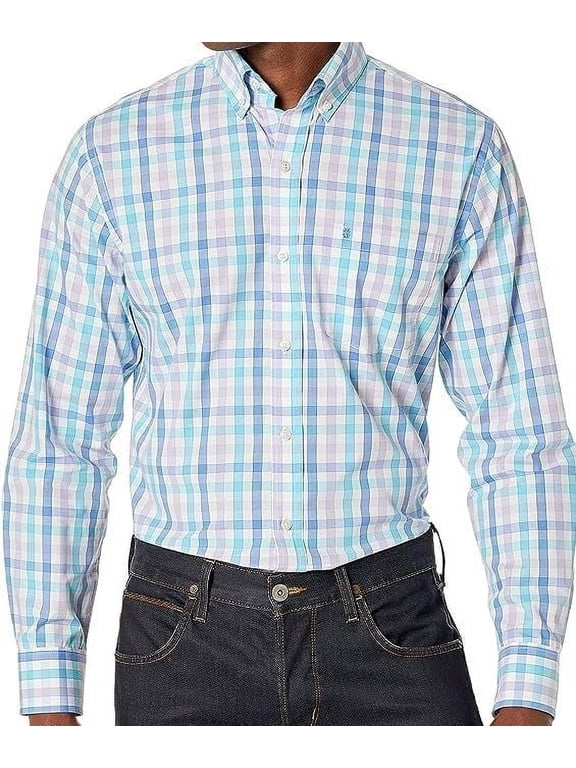 Men's Advantage Performance Plaid Long Sleeve Stretch Button Down Shirt, Candy Pink, Small