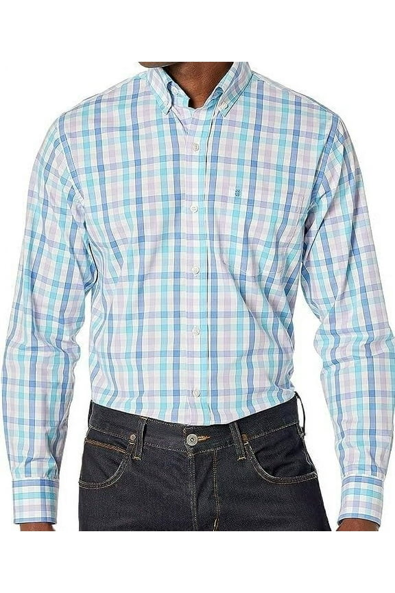 Men's Advantage Performance Plaid Long Sleeve Stretch Button Down Shirt, Candy Pink, Small