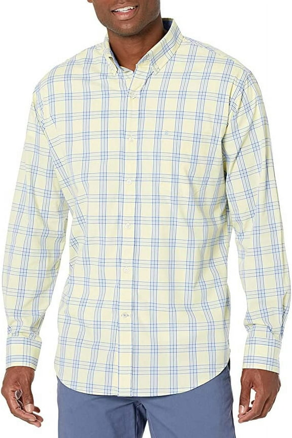 Men's Advantage Performance Plaid Long Sleeve Stretch Button Down Shirt, Yellow Cream, Small