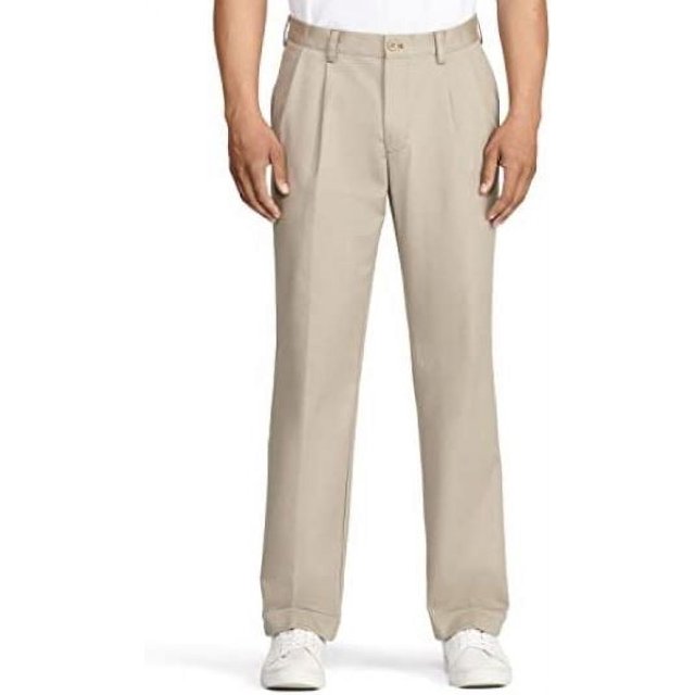 IZOD Men's American Chino Double Pleated Pant, Khaki, 38W, 34L