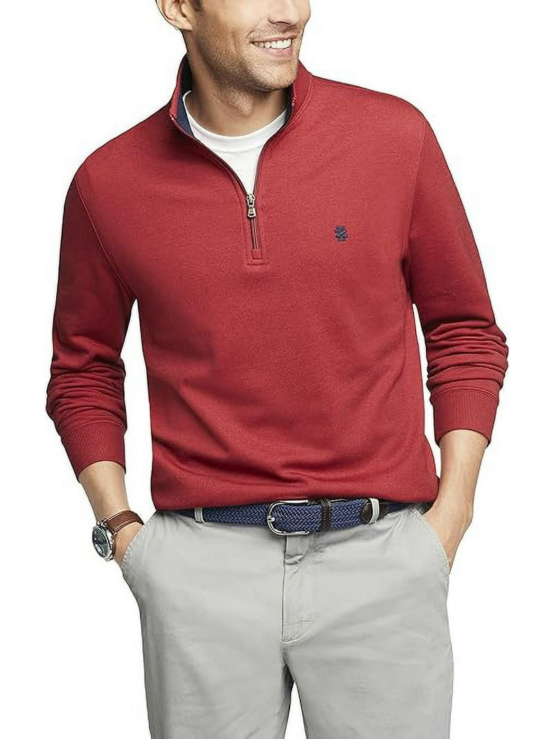 IZOD Men's Quarter Zip Fleece Pullover Sweatshirt, M, Biking Red