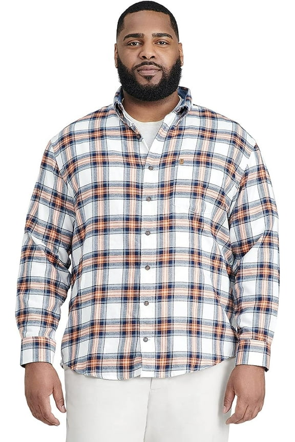 Men's Big & Tall Big Advantage Performance Flannel Long Sleeve Stretch Button Down Shirt, Celosia Orange, X-Large Tall