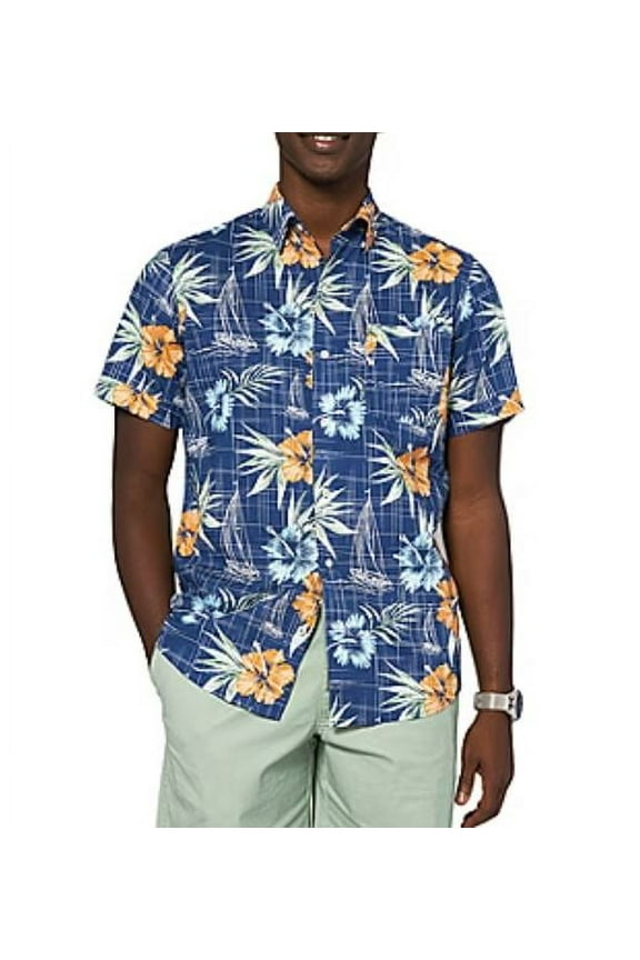 Men's Button Down Short Sleeve Shirt, Poseidon, 3X-Large Tall