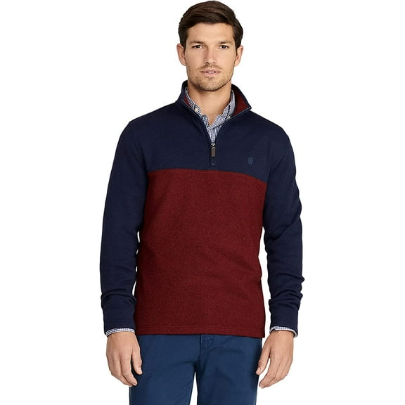 IZOD Men's Classic Fit Quarter Zip Sweater Fleece Pullover, Port Royale HTR CB, Small