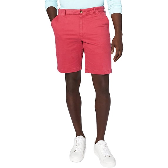 IZOD Men's Classic Flat Front Chino Short, Saltwater Red PH162, 54 Regular
