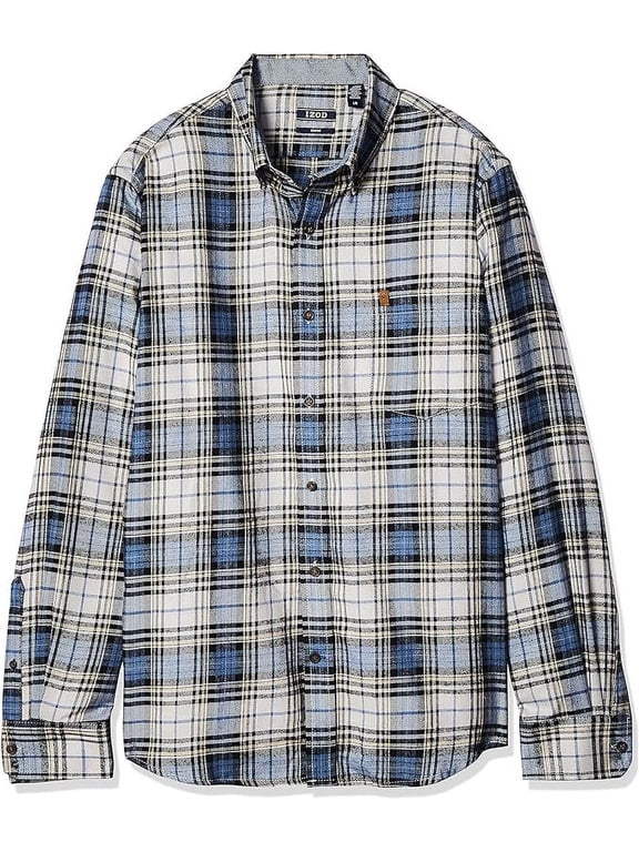 Men's Fit Advantage Performance Flannel Long Sleeve Stretch Button Down Shirt, Federal Blue, Medium Slim