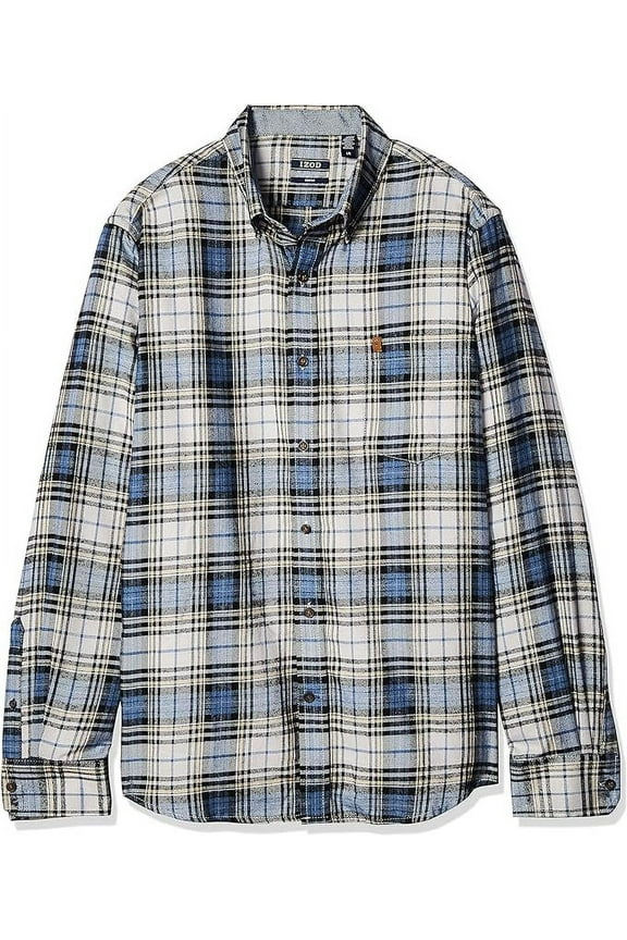 Men's Fit Advantage Performance Flannel Long Sleeve Stretch Button Down Shirt, Federal Blue, Medium Slim