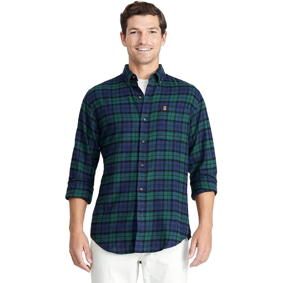 IZOD Men's Fit Advantage Performance Flannel Long Sleeve Stretch Button Down Shirt, Sycamore, Medium Slim