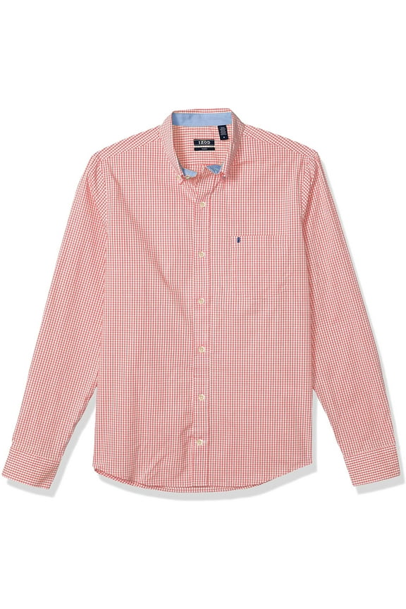 Men's Fit Button Down Long Sleeve Stretch Performance Gingham Shirt, Rapture Rose, X-Large Slim