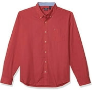 IZOD Men's Fit Button Down Long Sleeve Stretch Performance Gingham Shirt, Saltwater Red, Small Slim