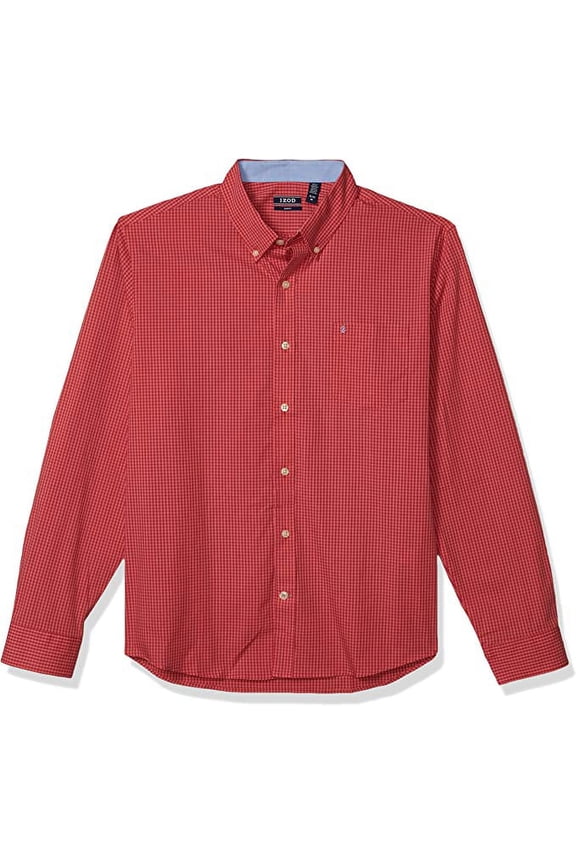 Men's Fit Button Down Long Sleeve Stretch Performance Gingham Shirt, Saltwater Red, Small Slim