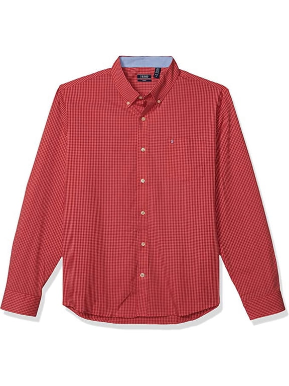 Men's Fit Button Down Long Sleeve Stretch Performance Gingham Shirt, Saltwater Red, Small Slim