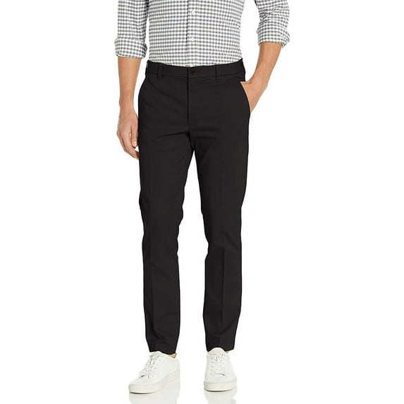 IZOD Men's Flat Front Slim Fit Performance Stretch Chino Pant, Black, 38W x 32L