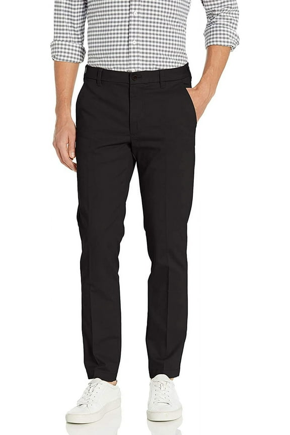 Men's Flat Front Slim Fit Performance Stretch Chino Pant, Black, 38W x 32L