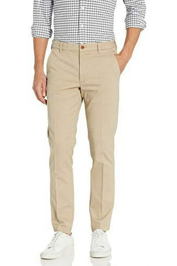 Men's Flat Front Slim Fit Performance Stretch Chino Pant, Cedarwood Khaki, 34W x 29L