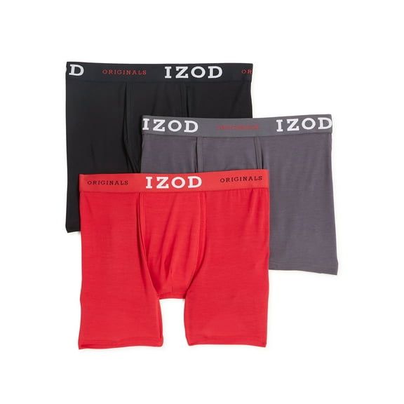 IZOD Men's Mid Thigh Boxer Brief Underwear, 3-Pack, 5.5"