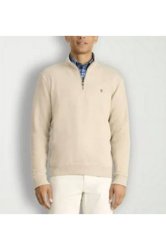 Men's Mock Neck Long Sleeve Quarter-Zip Pullover, Oatmeal, L