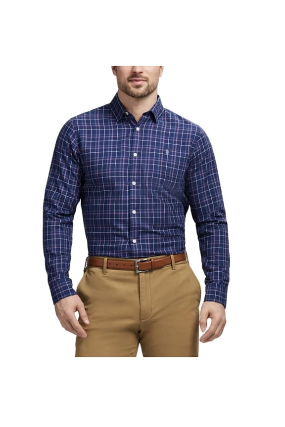 Men's Modern Fit Luxe Touch Twill Long Sleeve Button Down Shirt, Dark Blue, XL