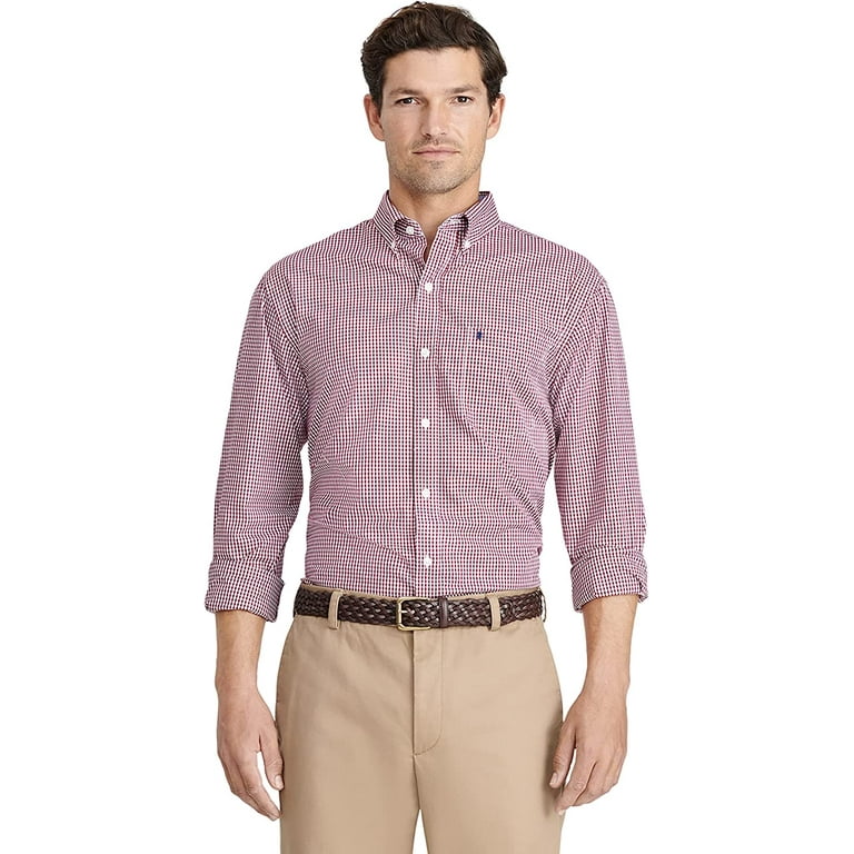 IZOD Men s Performance Comfort Longsleeve Gingham Button Down Shirt Biking Red Small
