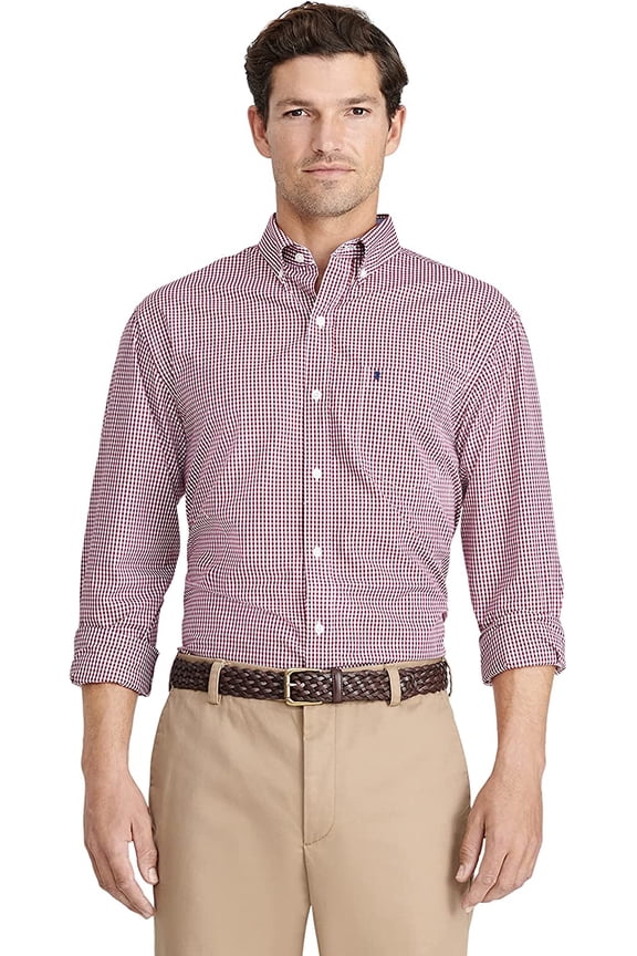Men's Performance Comfort Longsleeve Gingham Button Down Shirt, Biking Red, Small