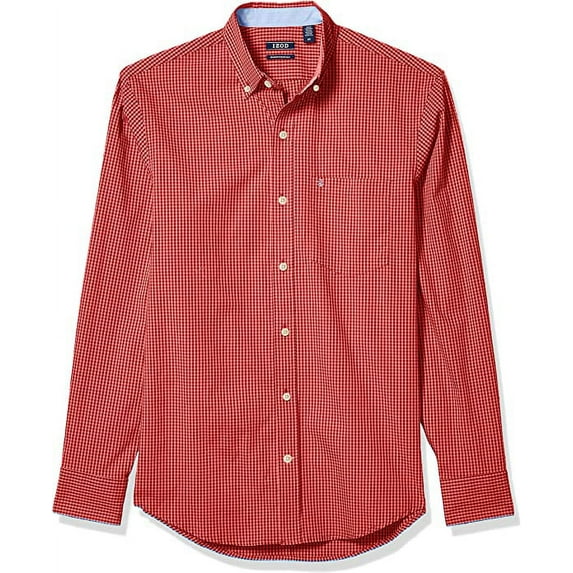 IZOD Men's Performance Comfort Longsleeve Gingham Button Down Shirt, Saltwater Red, X-Large