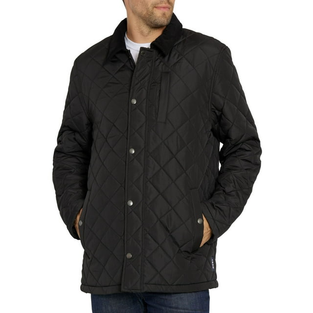 IZOD Men's Quilted Barn Jacket With Corduroy Collar Black Medium