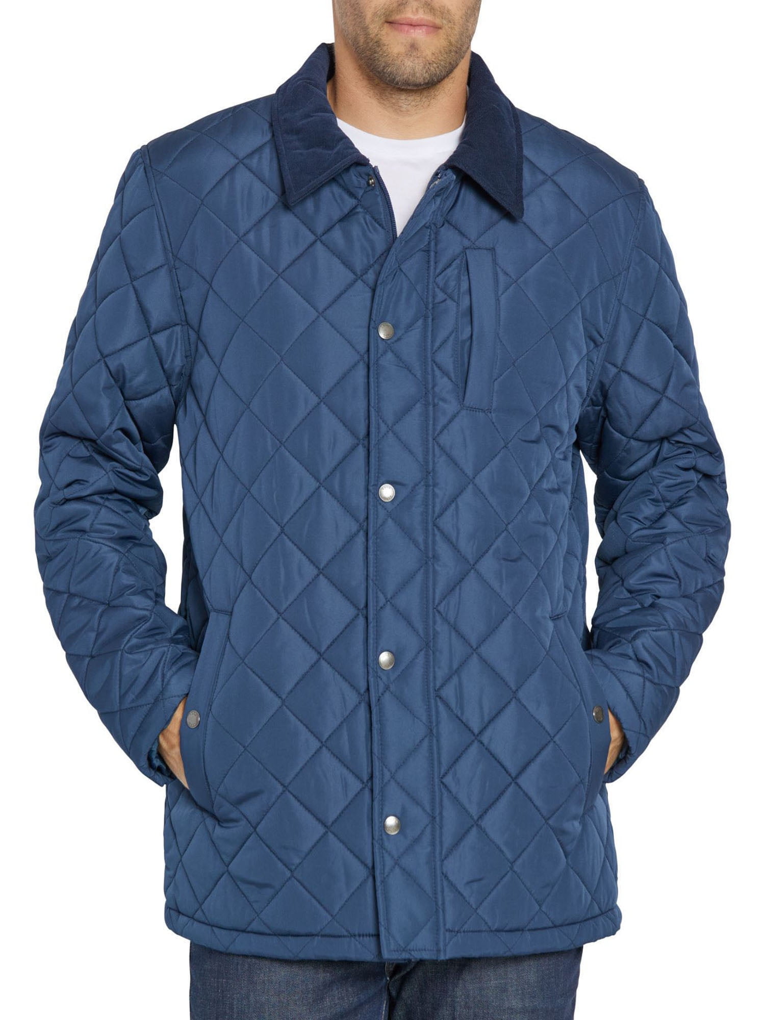 IZOD Men s Quilted Barn Jacket With Corduroy Collar Navy Large Walmart