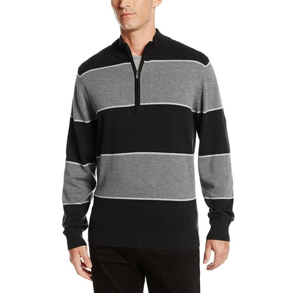 IZOD Men's Road Trip Wide Stripe Long Sleeve 1/4 Zip Sweater