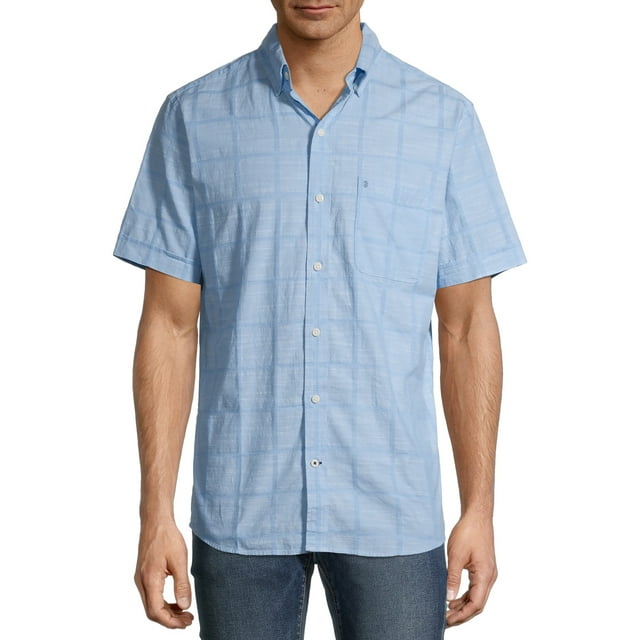 IZOD Men's Saltwater Comfort Windowpane Short Sleeve Button Down Shirt