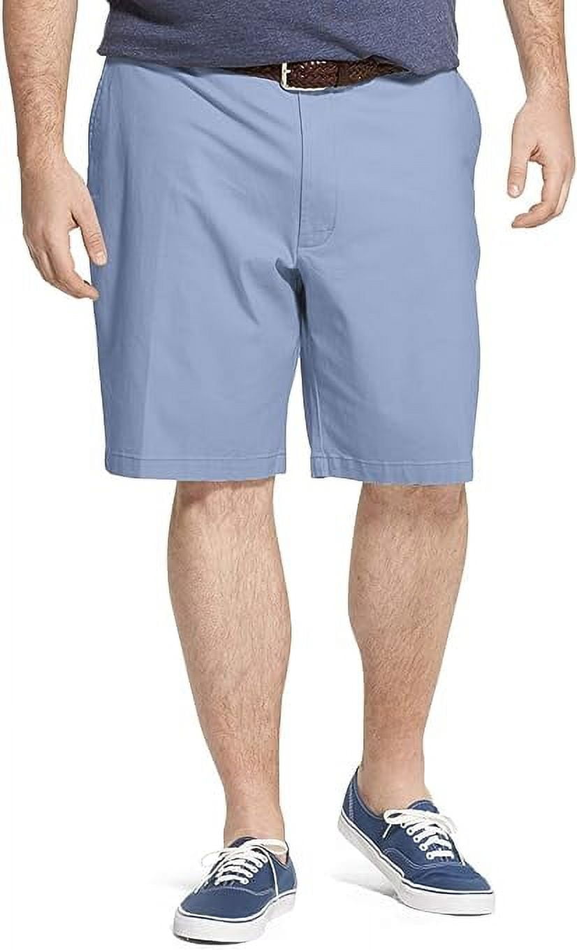 IZOD Men's Saltwater Flat Front Chino Short, Placid Blue, 32